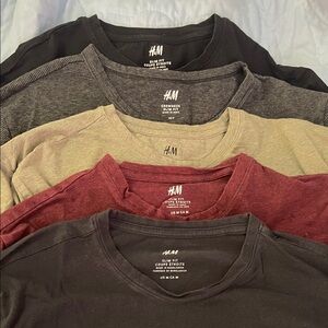 H&M Men's Long Sleeve T-Shirt Set - Black, 2 Gray stripes, Burgundy & Navy